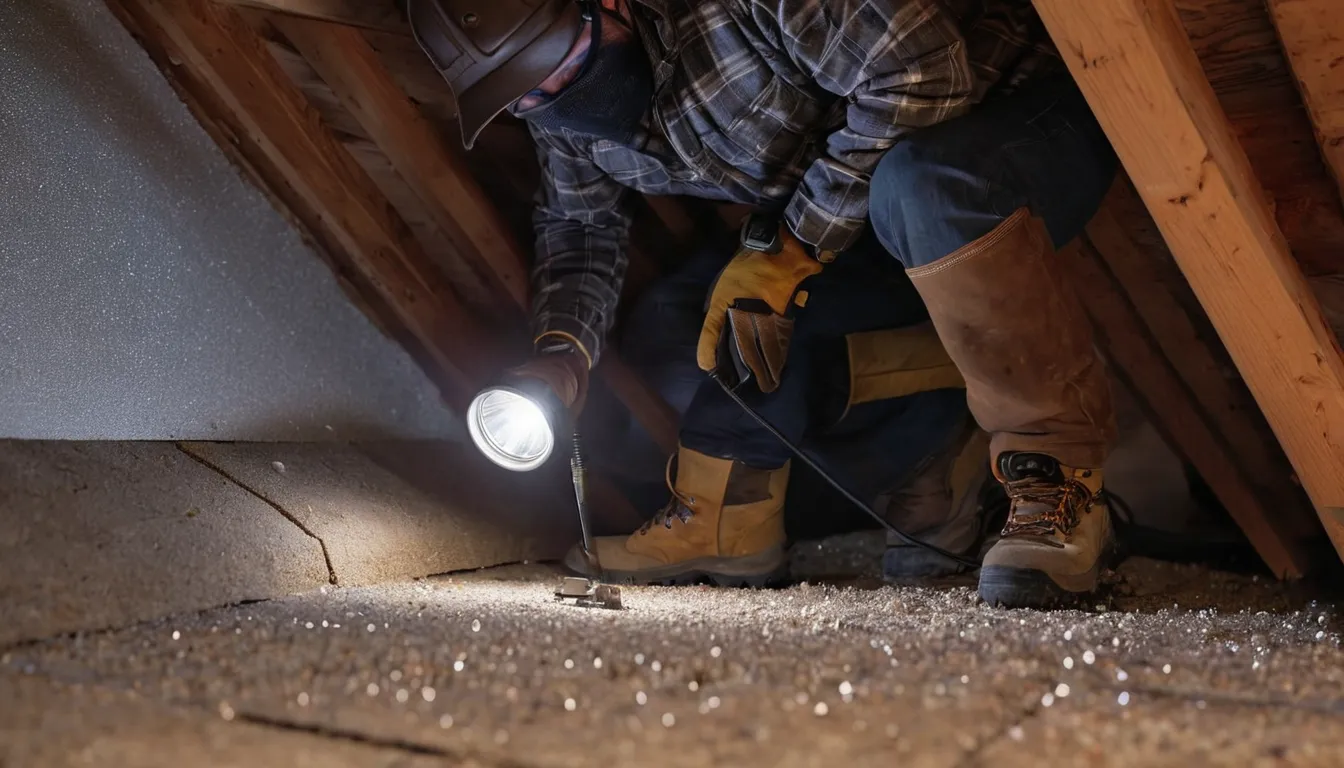Pest control provider inspecting an attic for rodent and wildlife entry points in a home near Glendale